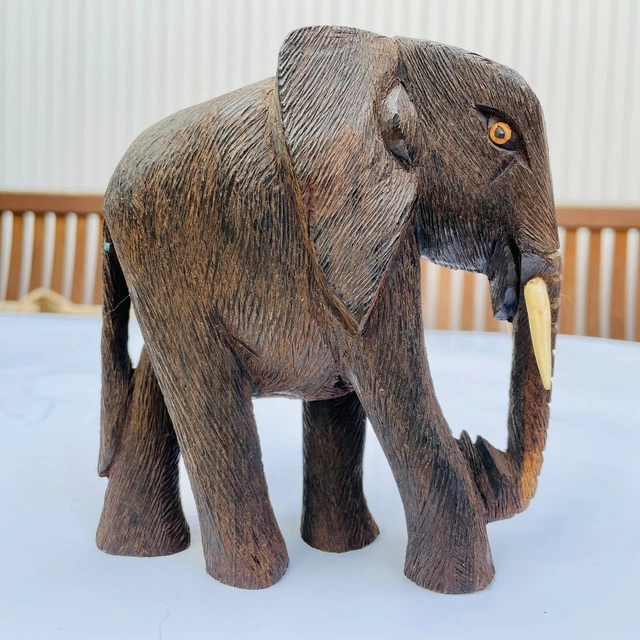 Makonde Carving Elephant Wooden Decor from Tanzania Abstract Art Elephant Africa