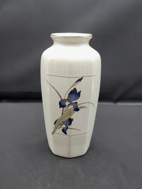 Otagiri Japan Grand Iris Porcelain Floral Bud Vase Gold Rim 6"