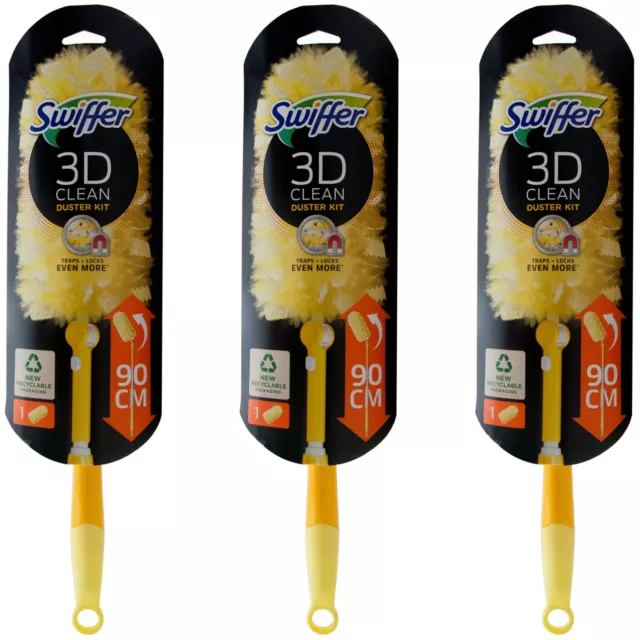 Swiffer 3D Propre Aimant à Poussière 3 x 1 Set Composé De 1 Drap + 1 Bâton À