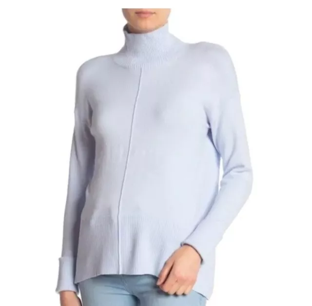 Women French Connection L Baby Soft High Neck Center Seam Sweater Crystal Clear