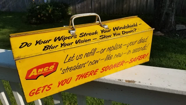 VINTAGE  ANCO TOOLBOX 1960's  WIPER SERVICE 21" METAL GAS STATION TOOLBOX SIGN