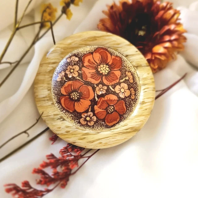 Broche Léa Stein Fleurs - Sérigraphie, West Germany, 57 Mm, Occasion