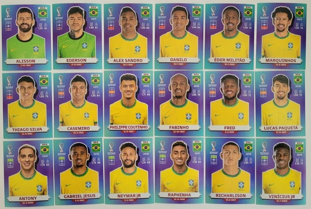 PANINI 2022 FIFA World Cup Qatar Stickers - Brazil Team Set (18 ...