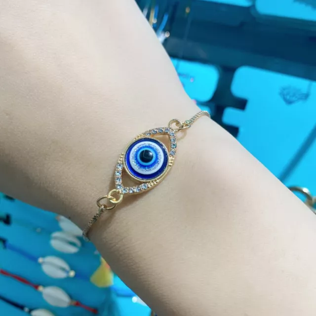 Turkish Evil Eye Good Luck Protection Bracelet Zircon Bangle Womens Jewelry Gift