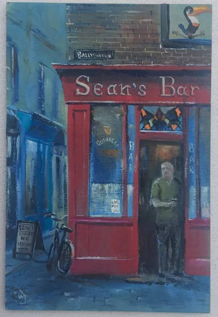 Original Oil Painting William Jamison 6" x 4" Sean's Bar Irish Pub