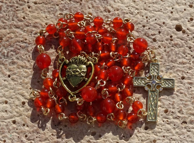 Irish celtic rosary beads,carnelian prayer beads,red agate gemstone rosary