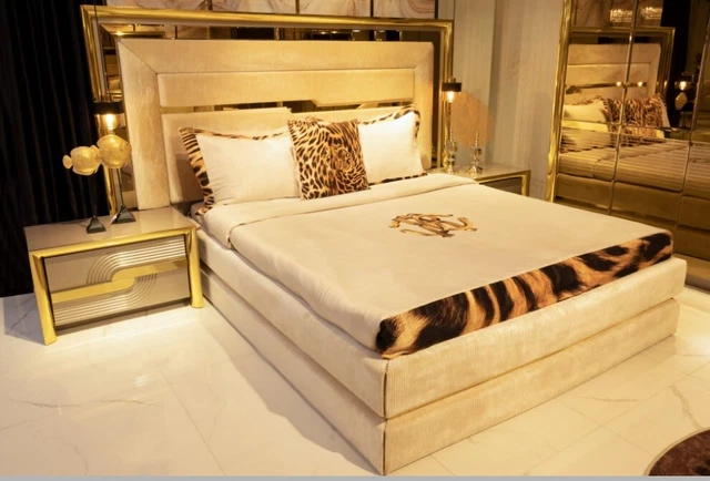 Brillant Lit Luxe Chambre Set 2x Table de Chevet Lits Rembourrage Meuble 3tlg