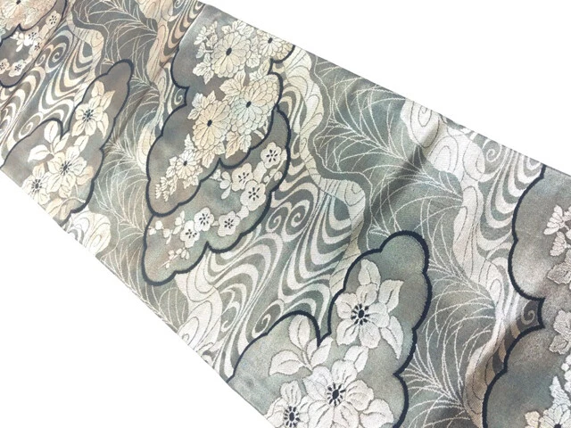 6605780: Japanese Kimono / Vintage Nagoya Obi / Woven Kiku & Cloud