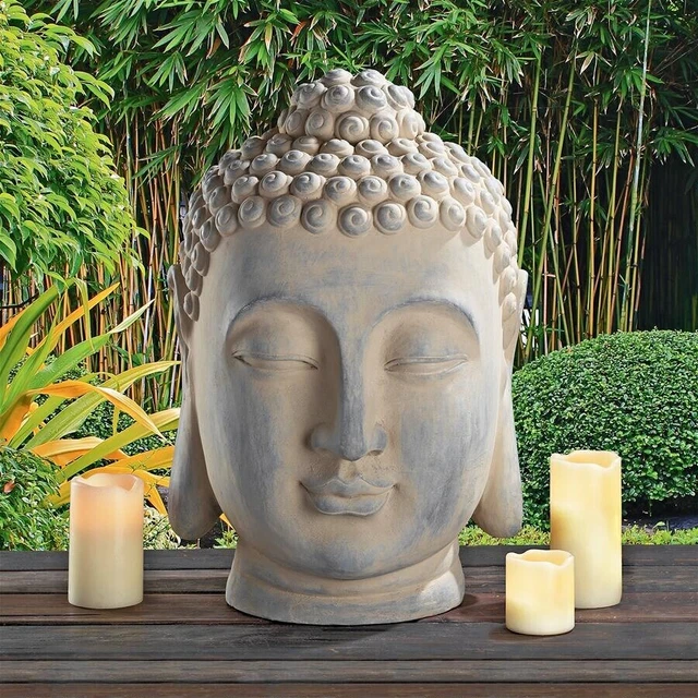 21" Asian Buddha Head Namaste Sculpted Buddha Zen meditation statue