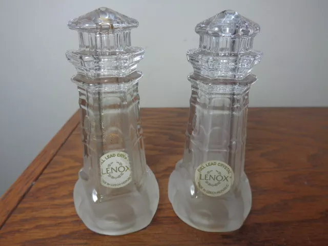 Lenox LIGHTHOUSE WAVE Salt & Pepper Shaker Set: Fine Crystal, Germany, Tags