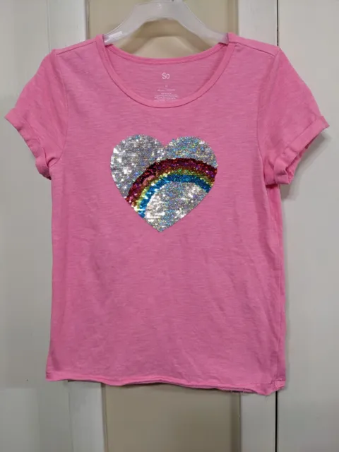 Girls Kids So Sequin Heart Rainbow T-shirt Shirt Size 10