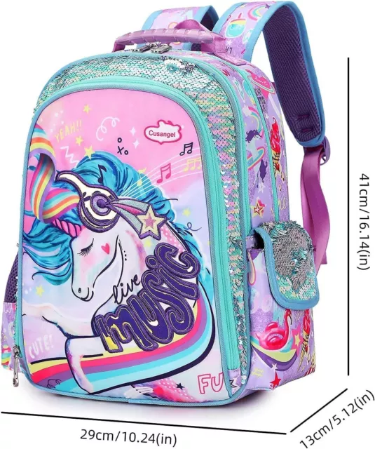 16" Girls Unicorn School Backpack Sequin School Book Bag for Kids Preschool USA