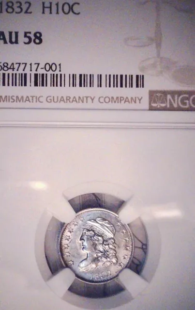 1832 H10C Capped Bust Half Dime ** NGC AU58 ** Incredible Luster, Under Graded**