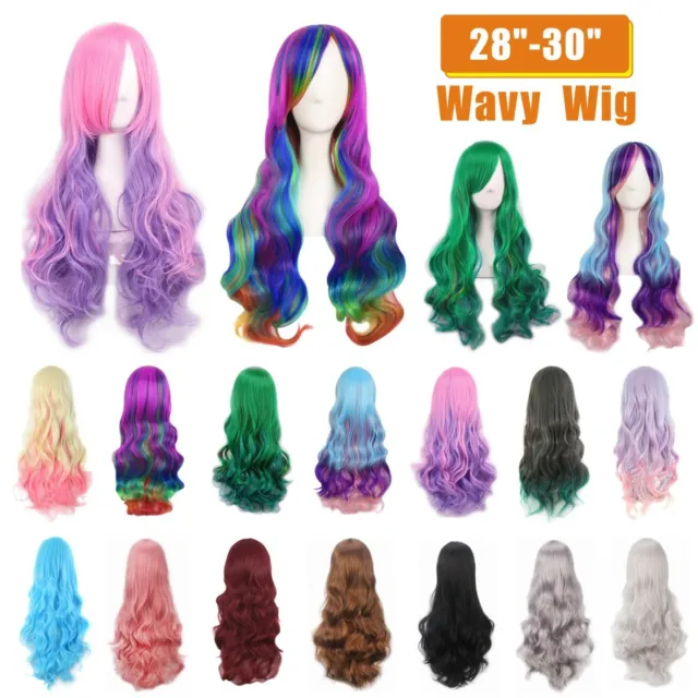 Women Long Hair Full Wig Curly Wavy Straight Hair Wigs Party Costume Cosplay UK