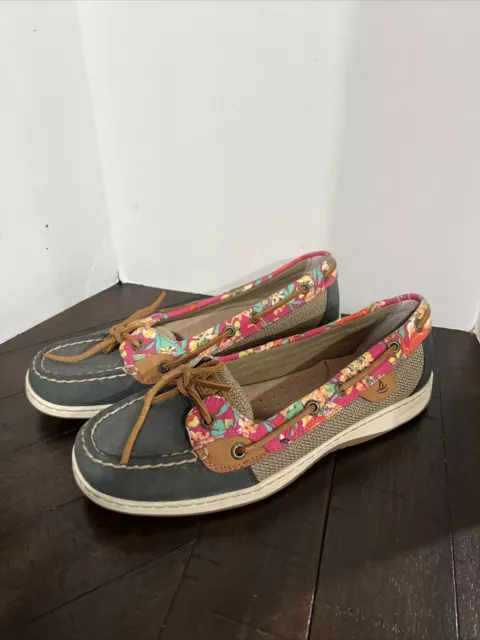 Sperry Top Sider Women’s Size 8.5 M Floral Boat Casual Shoes Leather/Fabric EUC