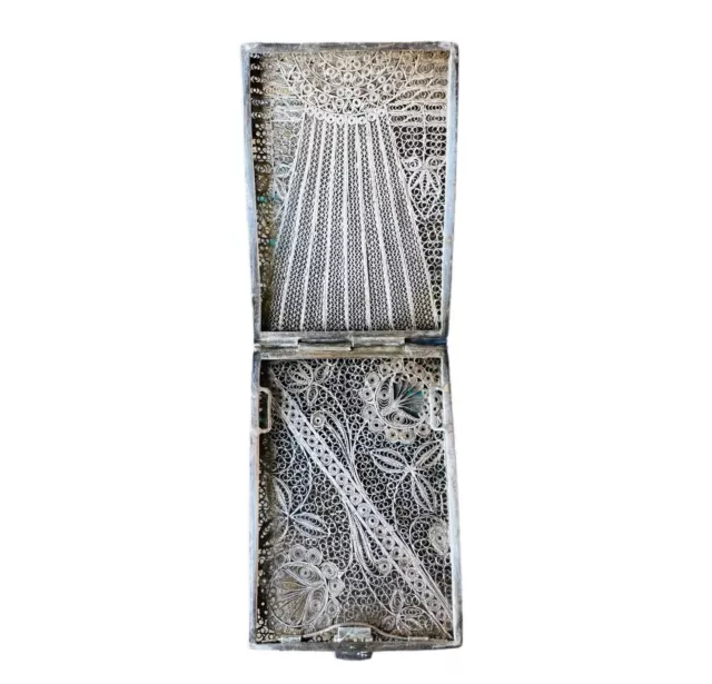 Cigarette Case Filigree Floral Pattern Handmade Sterling Silver Antique 3" x 2"