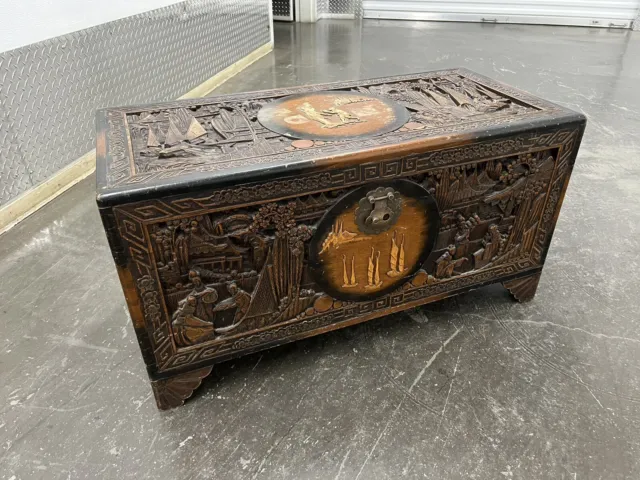 Vintage Antique Chinese Hand Carved Camphor Chest.. 36x17x18