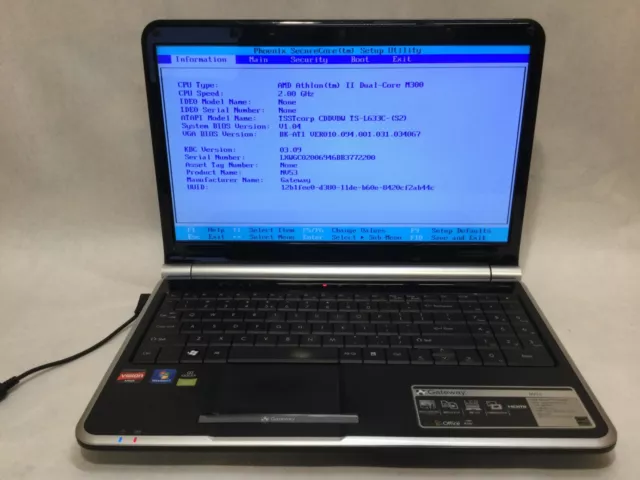 Gateway MS2285 15.6” / AMD Athlon II Dual-Core M300 @ 2.00GHz /(MISSING PARTS)MR