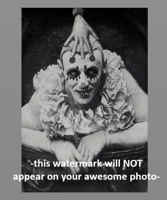 Vintage Creepy Circus Clown Scary PHOTO Freak Creepy Weird Odd Head Devil