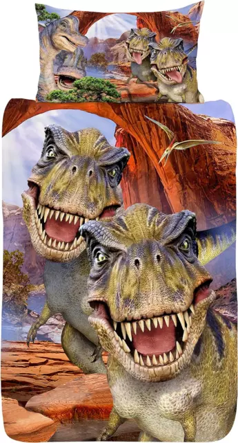 Set biancheria da letto copripiumone pannello singolo selfie Dino dinosauro mondo T Rex Jurassic