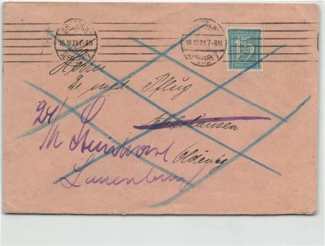 898079) DR Perfin/Firmenlochung auf 15 Pf. Ziffer, Blg aus Dresden 1921
