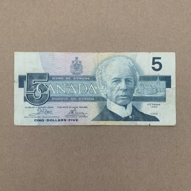 1986 Canadian 5 Dollar Bill Bird Series $5 Bank of Canada Banknote Currency Note