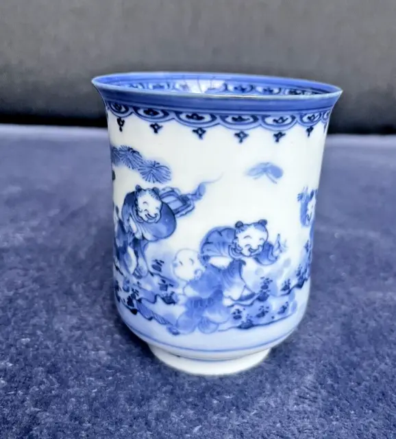 Antique Japanese Taisho Showa blue and white porcelain tea cup Hirado signed