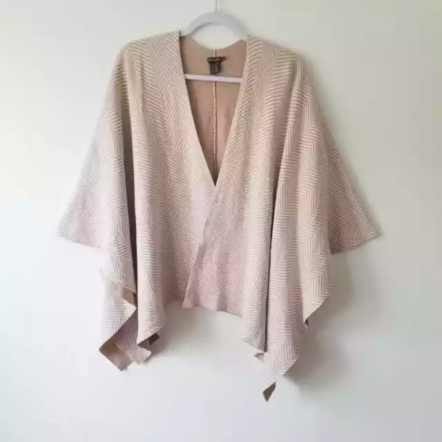 J. Mclaughlin Womens Neutral Cotton Blend Poncho Open Front Cardigan Sweater OS
