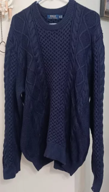 Polo Ralph Lauren Blue Chunky Cable Knit Crew Neck Sweater Mens XL Navy Pullover