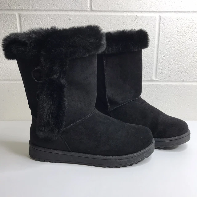 SO for Kohl's Womens Abigail Boots Faux Fur Black Slip On Button Detail Size 8 M