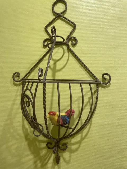 cage à oiseaux ancienne Avec Oiseau Peint