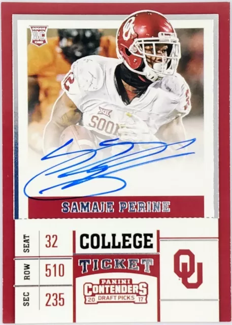 SAMAJE PERINE 2017 Panini Contenders #118 College Ticket ROOKIE AUTO Oklahoma RC