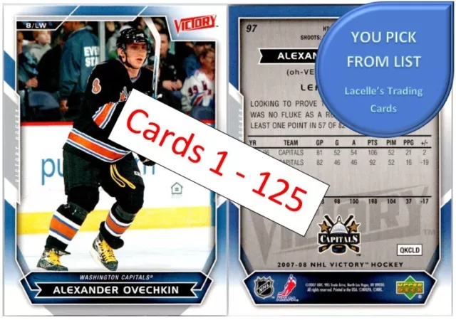 2007-08 Upper Deck Victory UD NHL Hockey Base Cards (1-125) - U-Pick From List