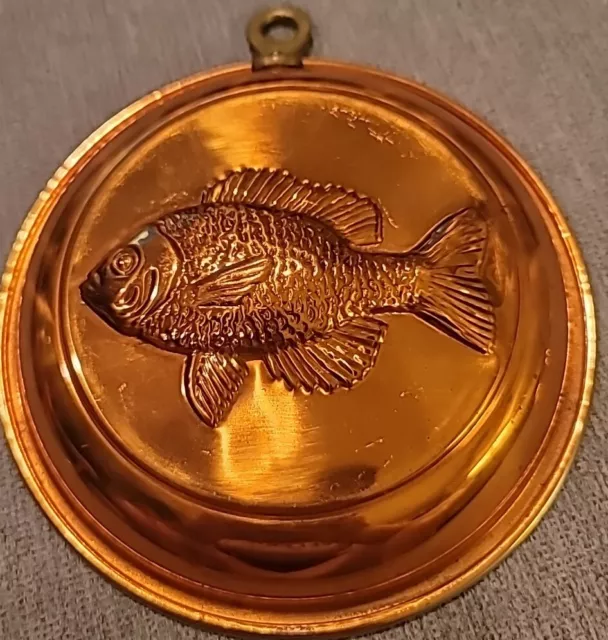 Vintage COPPER Clad Tin 5-3/4" Round Wall Hanging Food Mold COW ROOSTER FISH