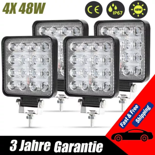 4X 48W LED Arbeitsscheinwerfer lampen Rückfahrscheinwerfer Scheinwerfer 12V 24V