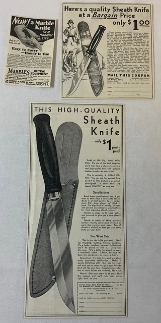 Lotto Di Tre Vintage Coltello Ads ~Coltelli~ 1931-1932 ~ Pioneers Club,Marmo