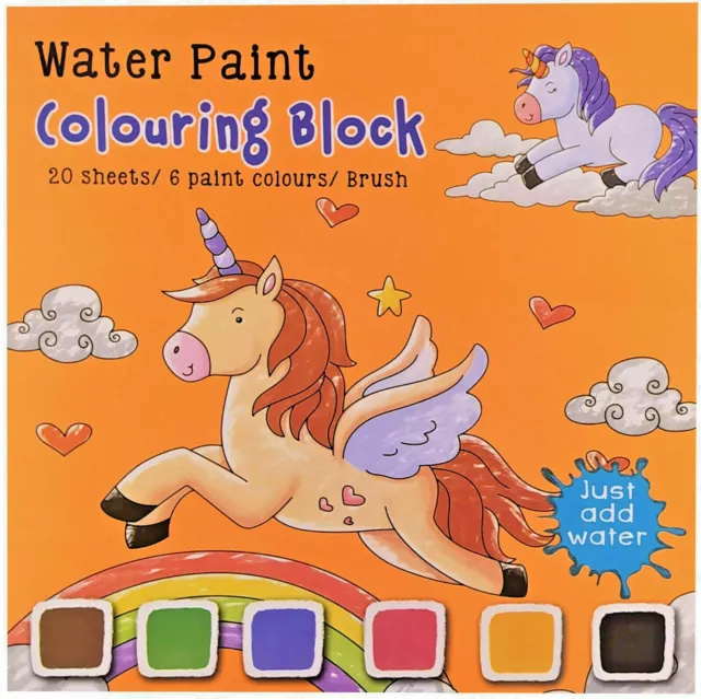 Einhorn Malbuch für Kinder mit Wasserfarbe und Pinsel Malblock Einhörner Unicorn