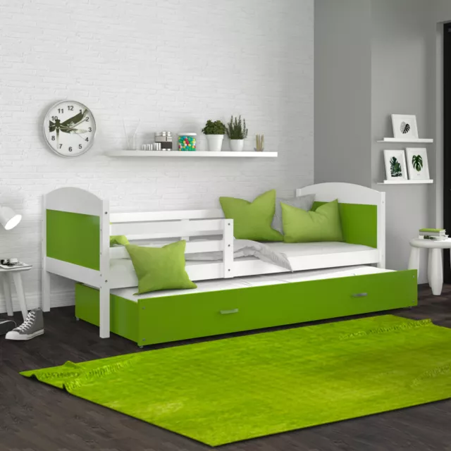 Kinderbett 80x190 MATHEUS P2 Bett mit Matratze Lattenrost Schublade Farbauswahl