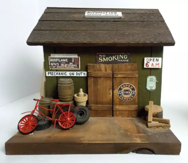 Folk Art Vintage Bird House Rare Country Automotive Service Repair Shop Preowned