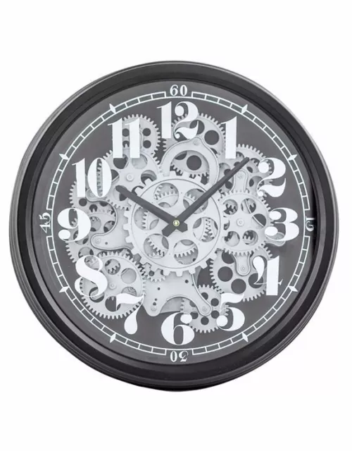 Black and Silver Steampunk Style Moving Gears Clock 39cm