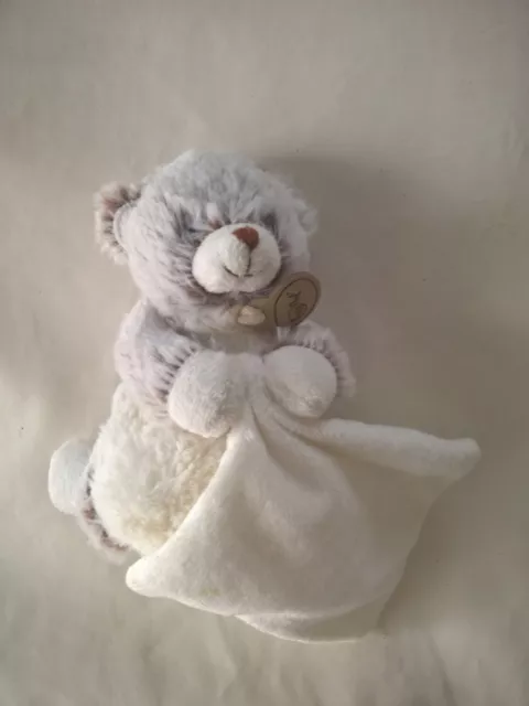 DOUDOU PELUCHE BABY NAT' OURS MARRON CHINE MOUCHOIR BLANC 15cm bn749 etat neuf