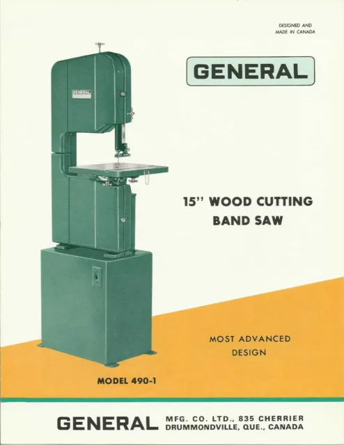Band Saw Brochure Fits General Model 490-1 15inch Wood Cutting 1971 GM18