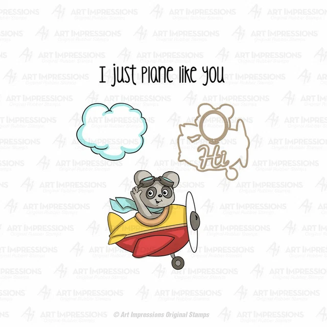 Stempel "Panda Slider Set" Art Impressions, Bär im Flugzeug mit Wolke