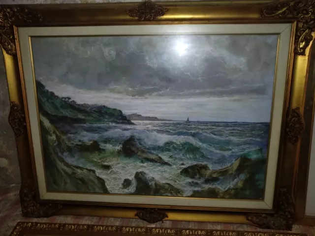 Carlo Sangiovanni Olio Su Tela Mareggiata Con Autentica Cm 50x70