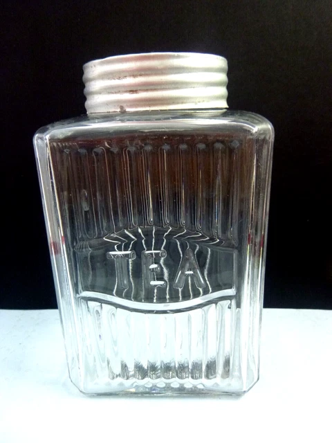 Vintage Post 1919 Hoosier Glass Clear Ribbed Napanee Cabinet Glass Tea Canister