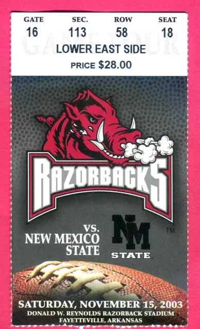 11/15/03 Arkansas/New Mexico State Football Ticket Stub