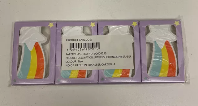 Pack Of 4 Paperchase Large Jumbo Shooting Star Rubber Pencil School Eraser