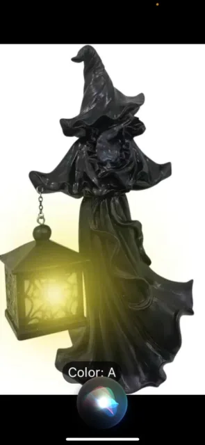"Nuevo en caja Halloween Esterioso Negro Fantasma Figura Sombrero de Bruja y Linterna con Luz 8"""