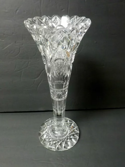 HAWKES American Brilliant Period 12" Cut Glass Trumpet Vase, Signed, c. 1900