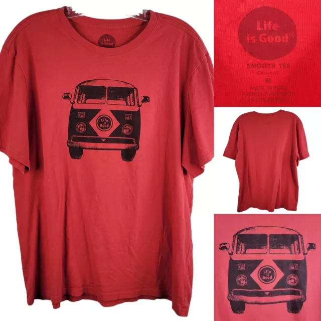 Life Is Good Men's Medium Red Classic Fit Van Graphic Short Sleeve Smooth Tee